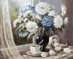 "Хризантемы - цветы запоздалые" живопись на холсте 40*50см
