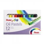 Пастель масляная художественная PENTEL "Oil Pastels", 12 цветов, круглое сечение, карт.упак, PHN4-12