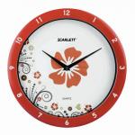 Часы настенные SCARLETT SC-WC1003I круг, белые с цветочным рисунком, красная рамка, 27,5x27,5x5,2 см