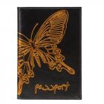 Обложка для паспорта BEFLER "Бабочка" натур. кожа, тисненение-принт, черная, O.14.-11, ш/к-18286
