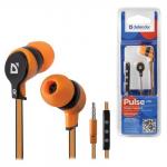 Наушники с микрофоном (гарнитура) DEFENDER Pulse 450, провод.,1,2м, для Android, оранж., 63450