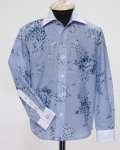 Рубашка в мелкую клетку с принтом синие розы