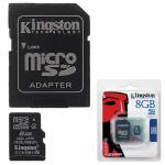 Карта памяти microSDHC 8GB KINGSTON, 4 Мб/сек (class 4), с адаптером, SDC4/8GB