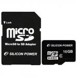 Карта памяти microSDHC 16GB SILICON POWER, 4 Мб/сек (class 4), с адаптером, SP016GBSTH004V10SP