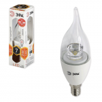 Лампа светодиодная ЭРА, 7(60)Вт, цоколь E14,прозр свеча на ветру, тепл.бел, LED smdBXS-7w-827-E14-Clear