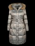 Пальто женское утепленное, пуховое  TOMA, серо-бежевый енот натуральный