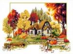 "Осенний домик" Рисунок на канве
