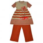 Комплект для девочки (Платье+брюки)  30103бежевый/оранжевый
