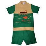Комплект для девочки (Джемпер с коротким  рукавом+шорты)  1513-зеленый/бежевый