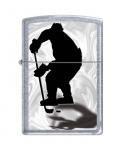 Зажигалка ZIPPO Хоккеист, латунь/сталь с покрытием Street Chrome™, серебристая, матовая, 36x12x56 мм