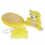 Набор банный 3 предмета: игрушка-мочалка, губка, мочалка, цвет желтый