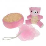 Набор банный 3 предмета: игрушка-мочалка, губка, мочалка, цвет розовый
