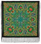 Шаль из уплотненной шерстяной ткани многоцветная с шелковой вязаной бахромой