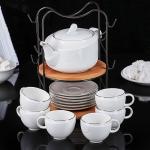 Набор чайный "Эстет", 13 предметов: чайник 600 мл, 6 кружек 135 мл, 6 блюдец, на деревянной подставке
