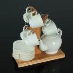 Набор чайный "Эстет", 13 предметов: чайник 600 мл, 6 чашек 100 мл, 6 блюдец 12,5 см, на деревянной подставке