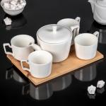 Набор чайный "Эстет", 5 предметов: чайник 800 мл, 4 кружки 220 мл, на деревянной подставке