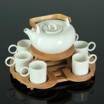 Набор чайный Эстет, 5 предметов: чайник с подогревом 600 мл, 6 кружек 100 мл, на деревянной подставке