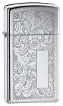 Зажигалка Zippo Slim Venetian High Polish Chrome, латунь/сталь, серебристая, глянцевая, 30x10x55 мм