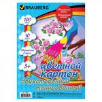 Картон цветной А4 ТОНИРОВАННЫЙ В МАССЕ, 100л. 10цв., в пленке, 220г/м2, BRAUBERG, 210х297мм, 124745