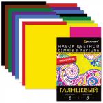 Набор цветного картона и бумаги А4 мелованные, 8+8 цветов, в папке, BRAUBERG, 200х290мм, 124805