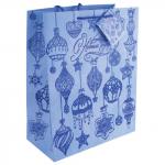 Пакет подарочный ламинированный, 26х32,4х12,7 см, "Синие новогодние шары", ПЛОТНЫЙ, 250г/м2, 75365