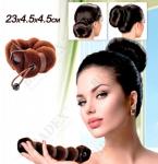 KZ 0358 Валик для волос для создания прически «ПУЧОК» коричневый цвет, 23х4,5х4,5см (Hot Buns brown color big size)