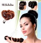 KZ 0359 Валик для волос для создания прически «ПУЧОК» коричневый цвет, 18,5х3х3см (Hot Buns brown color small size)