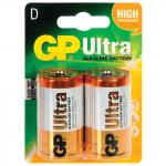 Батарейки GP Ultra, D (LR20, 13А), алкалиновые, КОМПЛЕКТ 2 шт, в блистере, 13AU-CR2