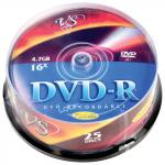 Диски DVD-R VS 4,7Gb 16x КОМПЛЕКТ 25шт Cake Box с поверхностью для печати VSDVDRIPCB2501,(ш/к-20342)