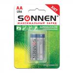 Батарейки SONNEN Super Alkaline, АА (LR06, 15А), алкалиновые, КОМПЛЕКТ 2 шт, в блистере, 451093