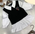 Блузка школьная с имитацией жилета с эмблемой из страз арт. 608786