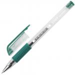 Ручка гелевая с грипом STAFF, ЗЕЛЕНАЯ, корпус прозрачный, пишущий узел 0,5мм, линия 0,35мм, 141825