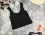 Блузка школьная в горошек с имитацией жилета арт. 608741