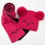 Комплект детский (шапка, шарф) MINAKU "Мордашка", вид 1, размер 52-54, цвет фуксия/чёрный