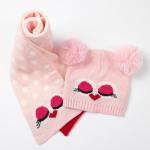 Комплект детский (шапка, шарф) MINAKU "Мордашка", вид 2, размер 52-54, цвет розовый