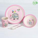 Набор детской посуды из бамбука «Розовый слоник», 5 предметов: тарелка, миска, стакан, столовые приборы