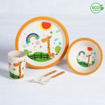 Набор детской посуды из бамбука «Жирафик и радуга», 5 предметов: тарелка, миска, стакан, столовые приборы