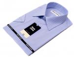 2003TSFK Приталенная голубая мужская рубашка с коротким рукавом в белую полоску Slim Fit