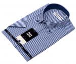 1164TSSFK Мужская рубашка в синюю клетку c коротким рукавом приталенная Super Slim Fit