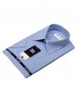 1171TSFK Приталенная мужская рубашка в двойную синюю клетку с коротким рукавом Slim Fit