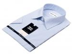 1159TSFK Голубая мужская рубашка с коротким рукавом в полоску Slim Fit