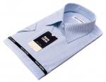 2004TSFK Приталенная мужская рубашка в голубую клетку с коротким рукавом Slim Fit