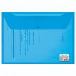 Папка-конверт с кнопкой BRAUBERG, А4, до 100 л, прозрачная, синяя, 0,15 мм, 221637