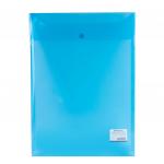 Папка-конверт с кнопкой BRAUBERG, вертикальная А4, до 100 л, прозрачная, синяя, 0,15 мм, 224977
