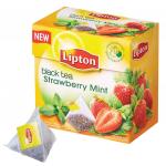 Чай LIPTON "Strawberry Mint", черный с клубникой и мятой, 20 пирамидок по 2г, 65417129