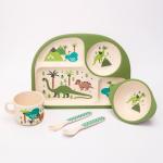 Набор бамбуковой посуды "Динозавры", тарелка, миска, стакан, приборы, 5 предметов