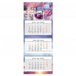 Календарь квартальный 2020 г, "Люкс", 3 блока на 3-х гребнях, "Multicolor", HATBER, 3Кв3гр2ц_20854