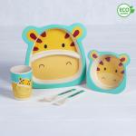 Набор детской посуды из бамбука «Жирафик», 5 предметов: тарелка, миска, стакан, столовые приборы