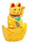Манэко-кот на деньгах, золотой, 7х10 см, без батарейки (ААА-1 шт) (кор 240 шт)