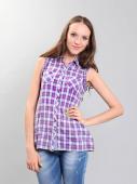 130482 рубашка женская 17177, Cotton, violet-rose check